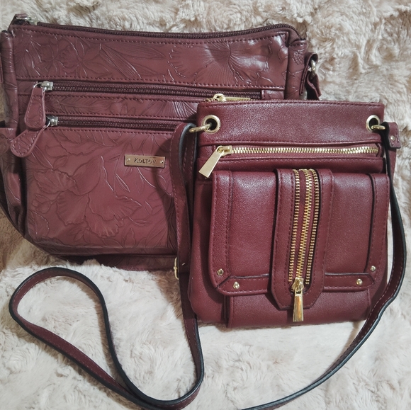 BUNDLE OF 2!!Black Cherry KOLTOV Patternes Bag & Unbranded Zipper Crossbody. - Picture 1 of 12